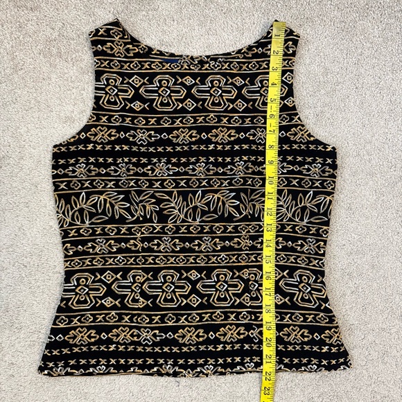 Vintage Charter Club Button Back Tank Vest Black Gold 6 90s - Picture 5 of 5